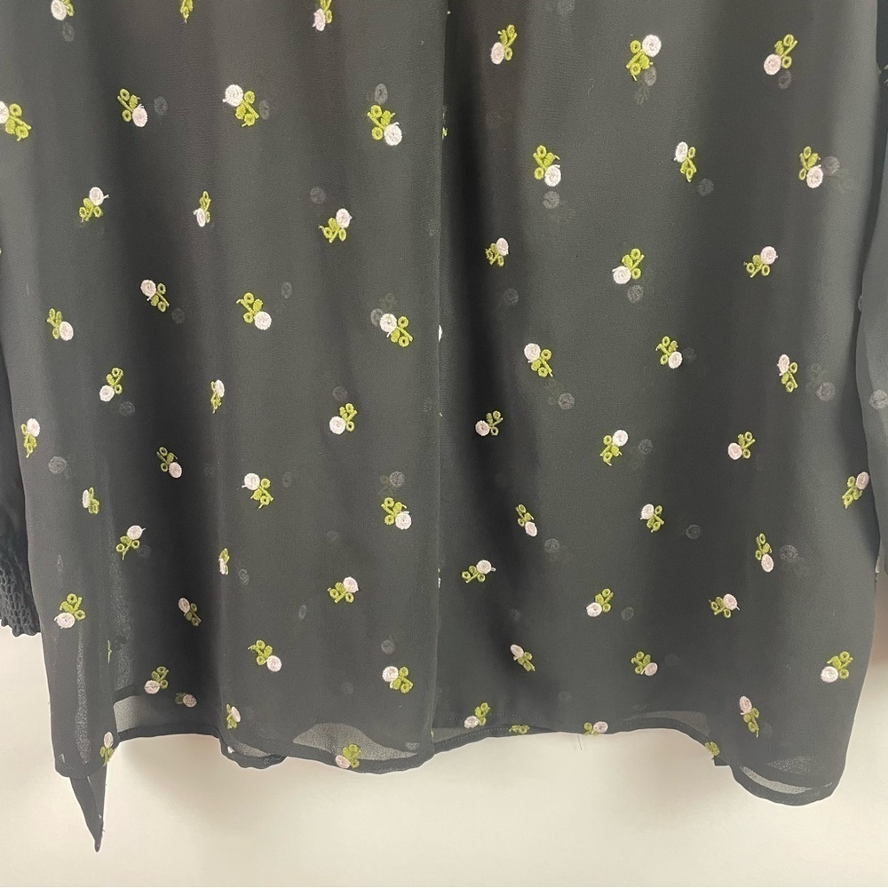 CAbi Alegria Black Embroidered Peasant Blouse Sheer Smocked Neck & Cuffs XS - Picture 7 of 16